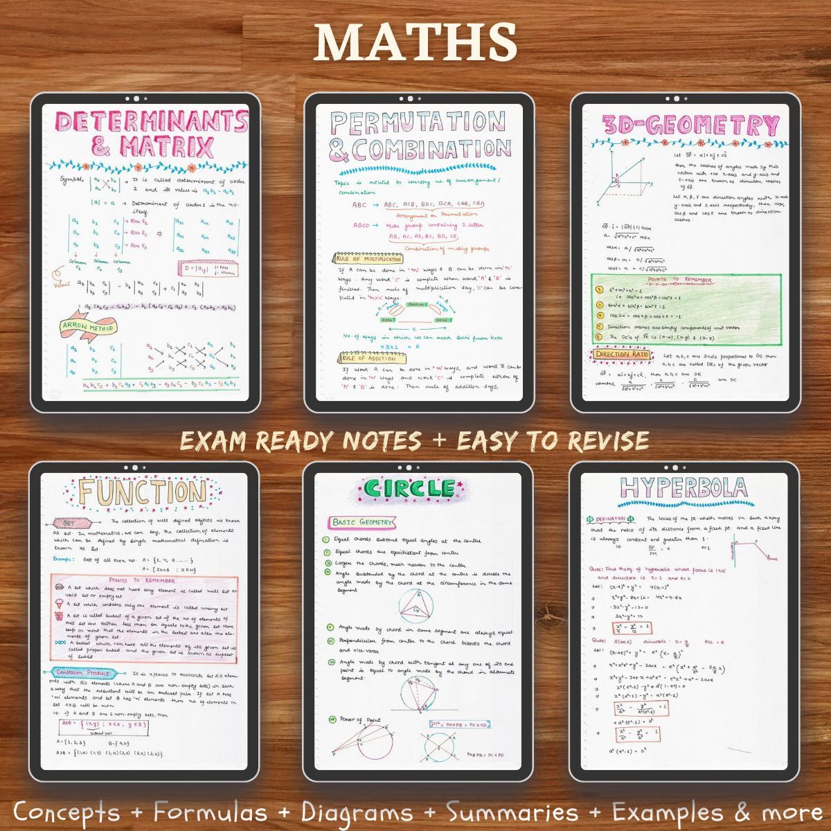 sample images of Maths colored handwritten notes specially for IIT JEE main and advanced exam, visible on ipad