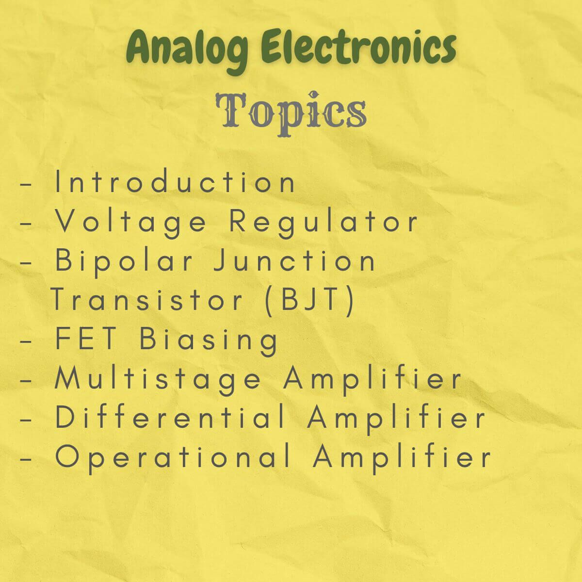 analog electronics study notes topics index