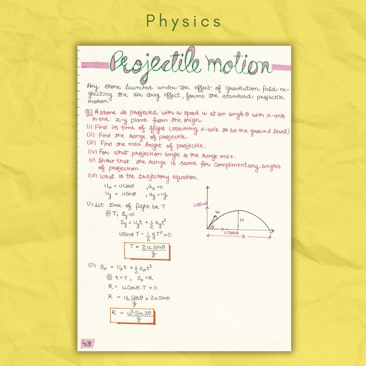 physics notes projectile motion