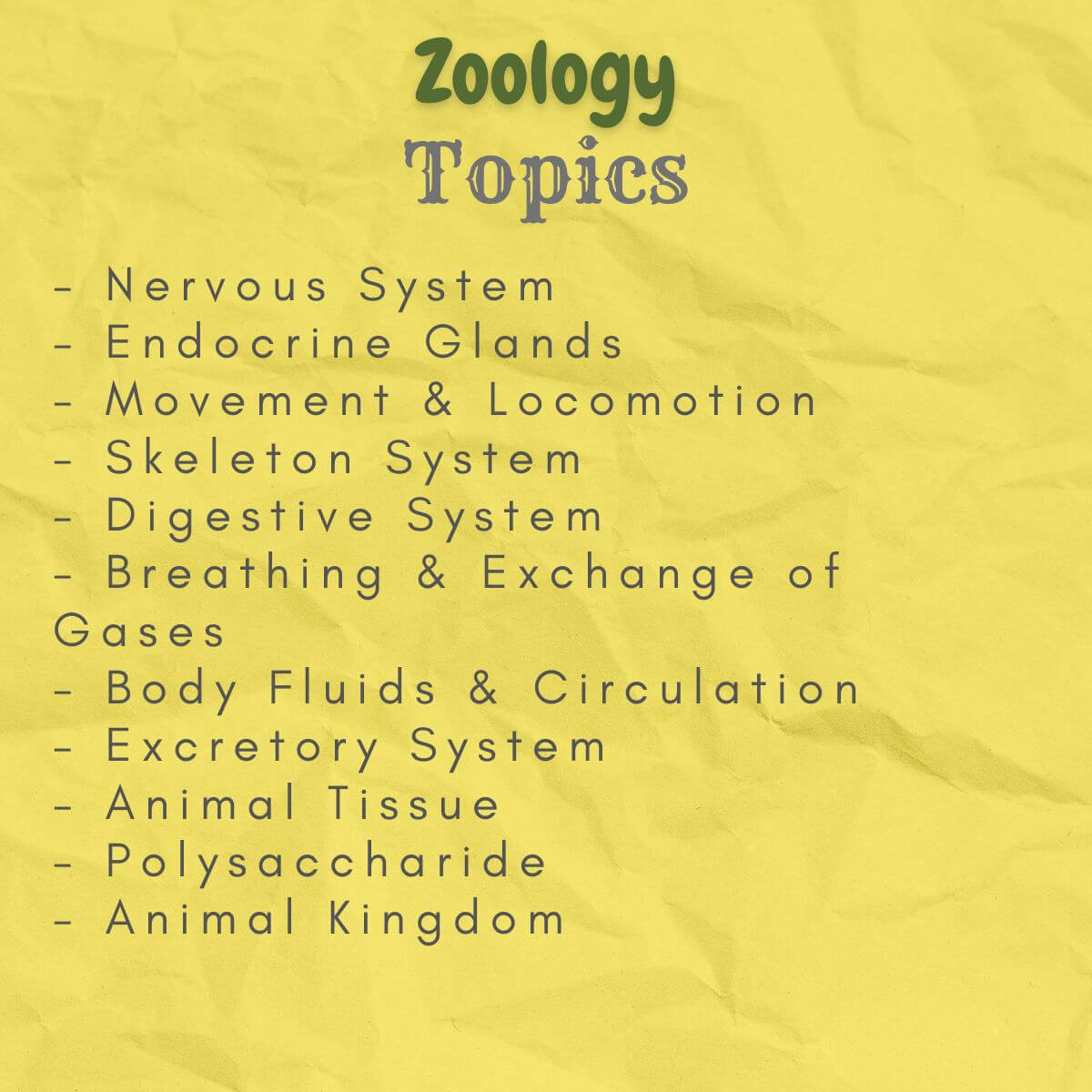 zoology class 11 study notes index topics