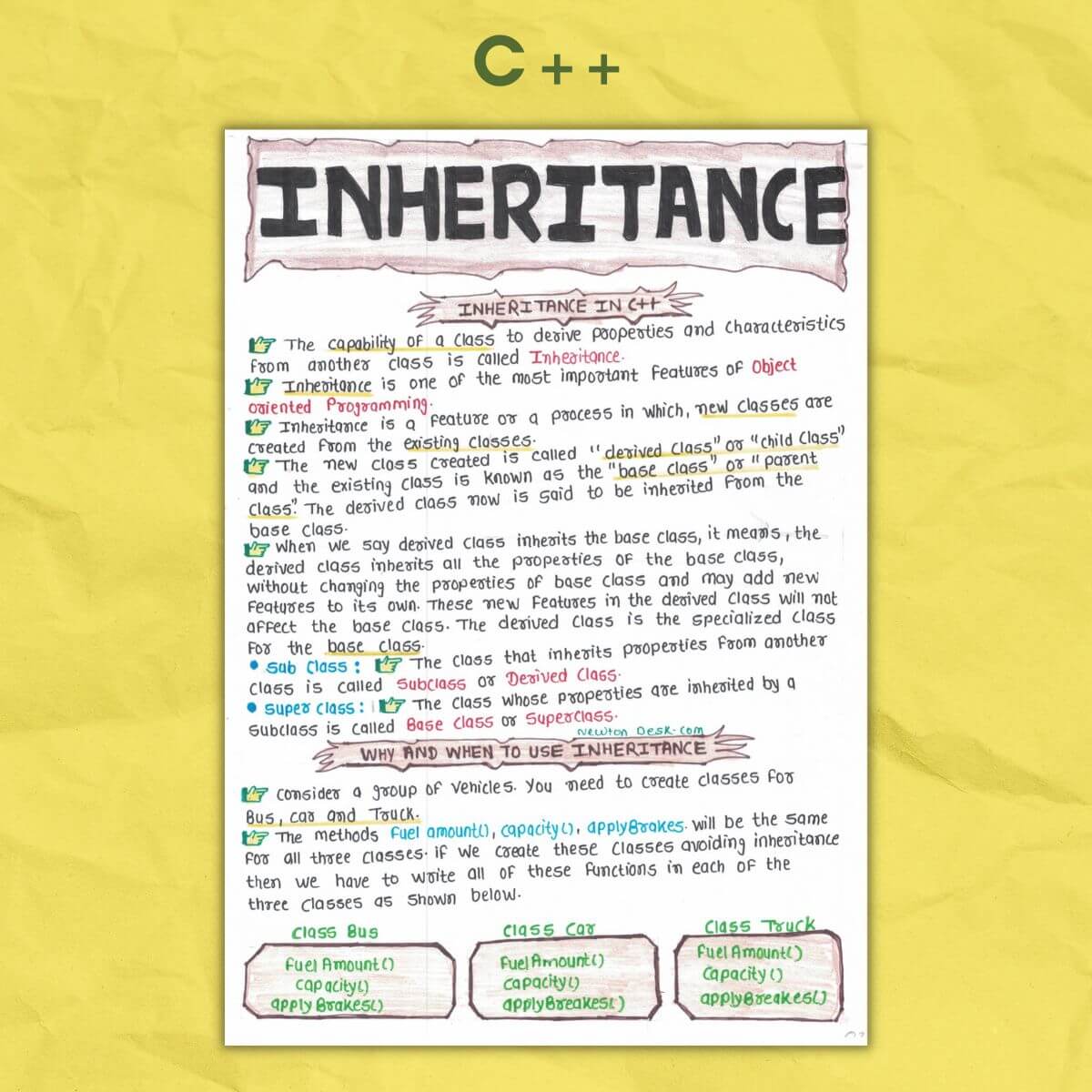C++ OOPs Programming (Cpp) Color Handwritten Notes [PDF] - NewtonDesk