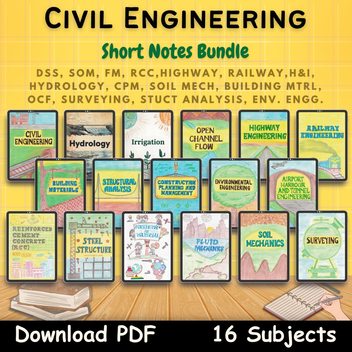 Civil engineering Bundle short notes first cover yellow