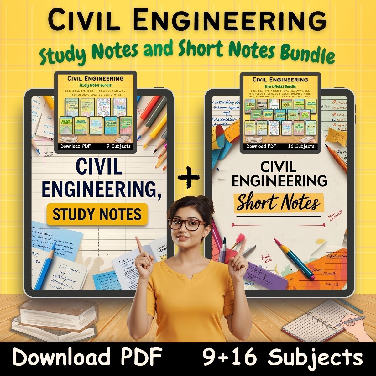 Civil Engineering Study short Notes Bundle Yellow