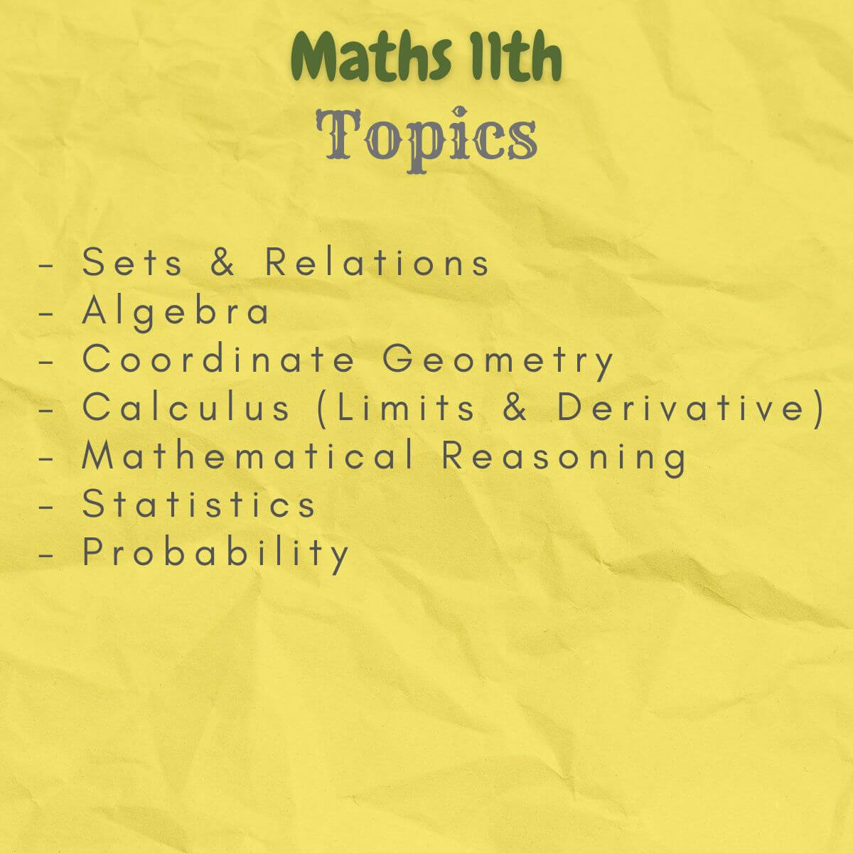 math mathematics 11 study notes topics index