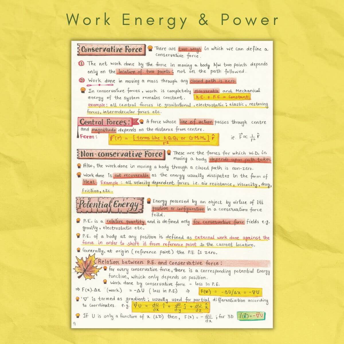 potential energy in work energy power class grade 11 physics