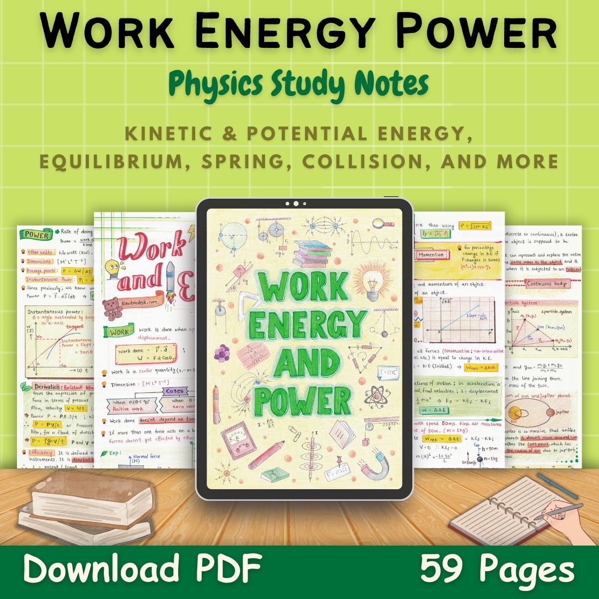 work energy power grade 11 Physics handwritten Study Notes pdf green