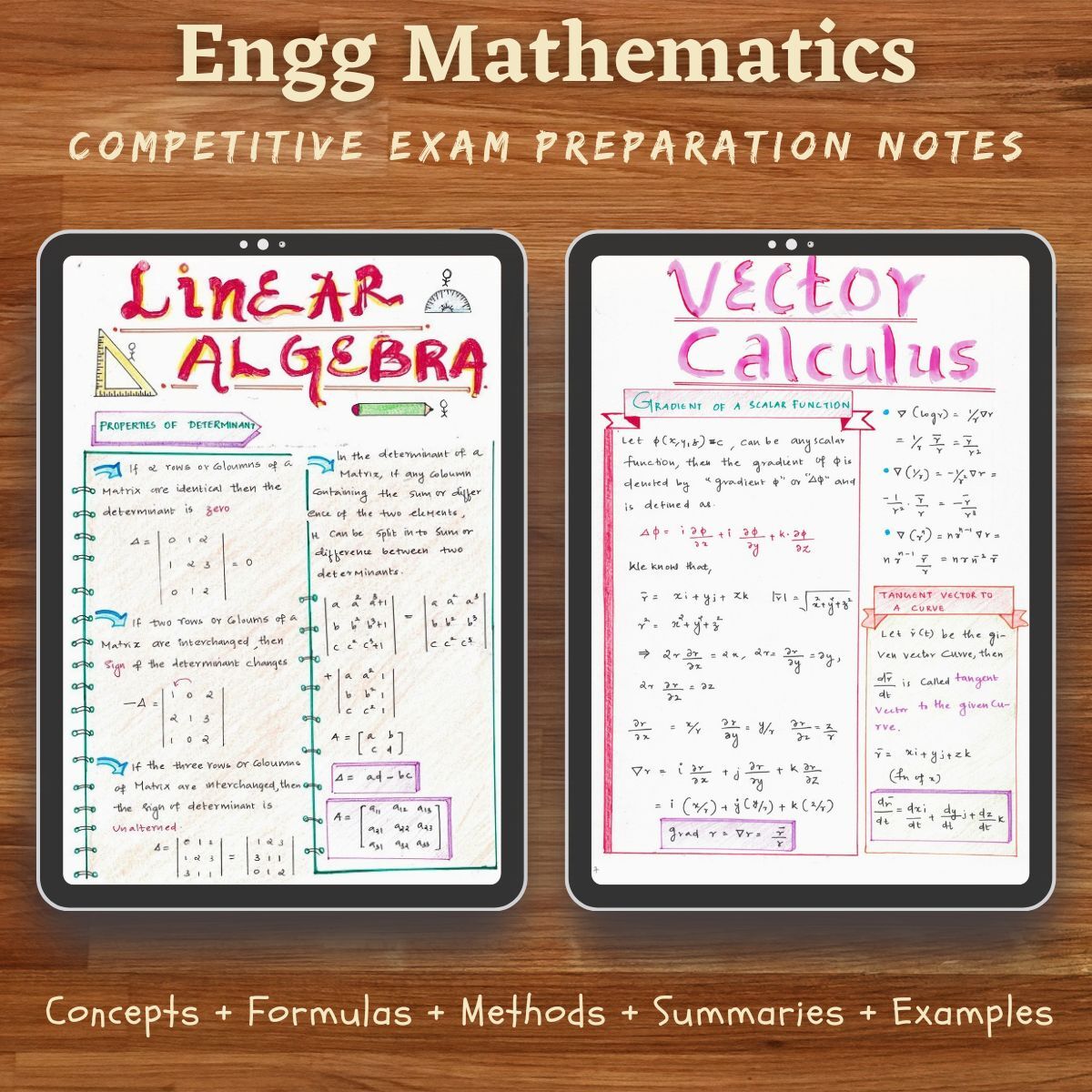 colorful real handwritten study notes sample pages of engineering mathematics showing in ipad for engineering students for GATE ESE and other competitive exam preparation