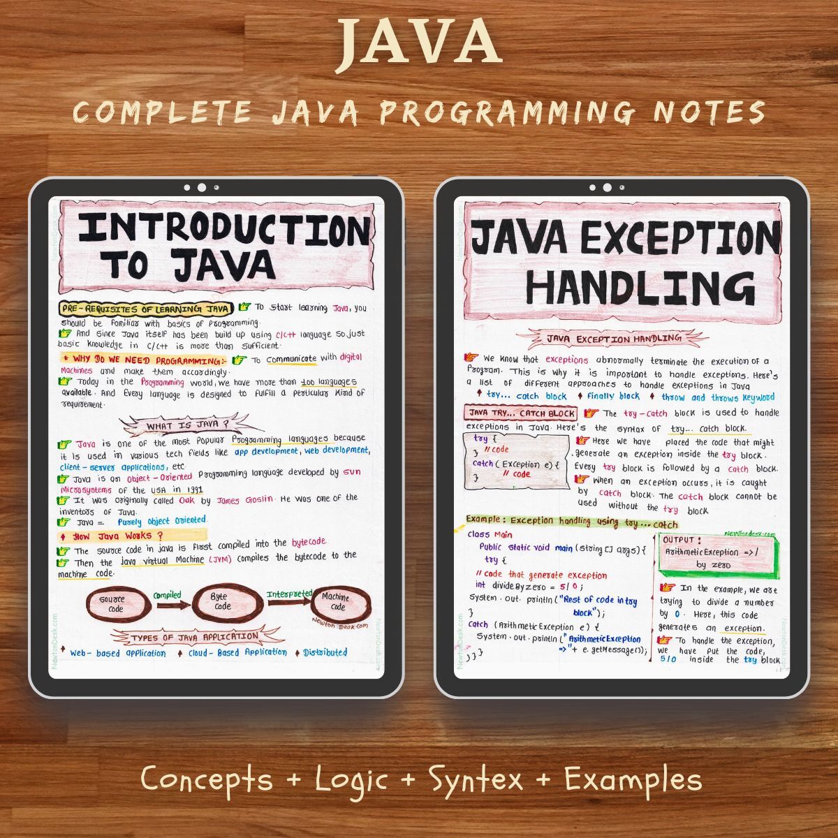 colorful real handwritten study notes sample pages of java programming language showing in ipad for computer science and it engineering students for GATE and other competitive exam preparation