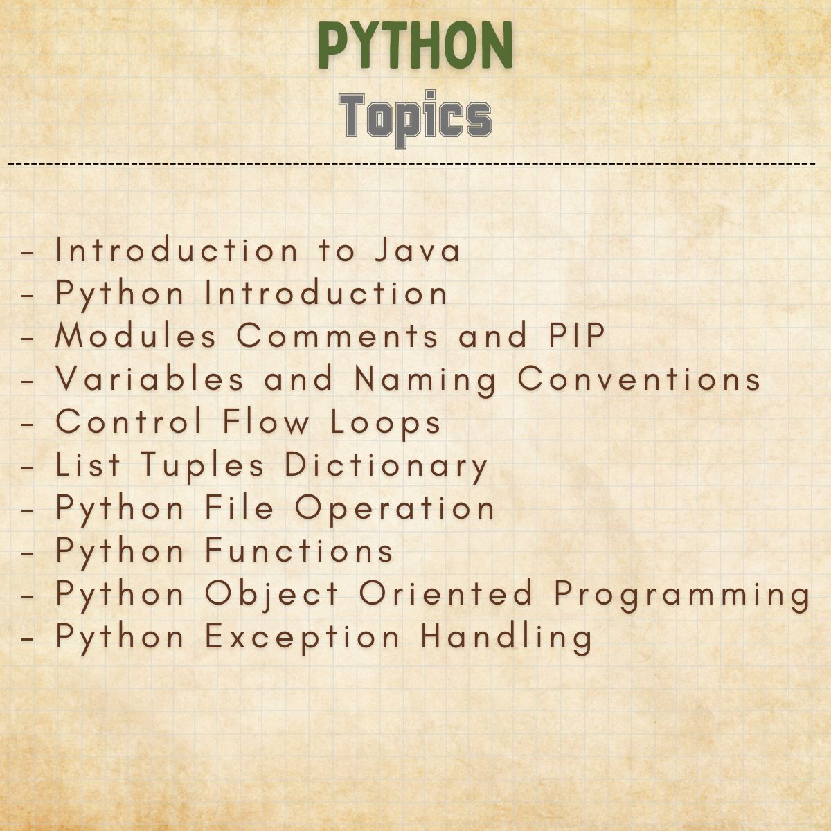 python programming handwritten notes topics index for computer science and IT beginner students exam preparation