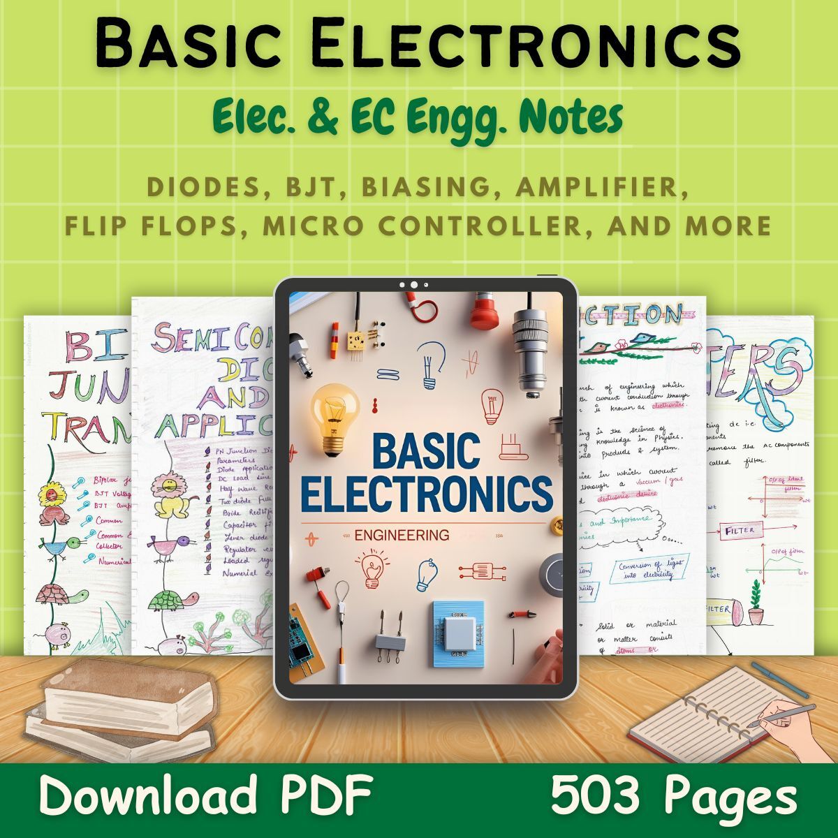 basic electronics handwritten notes pdf engineering green first front page