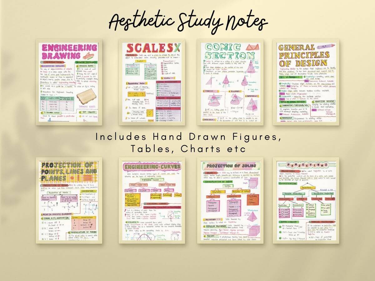 engineering drawing study notes printing instruction or guide with light yellow color background