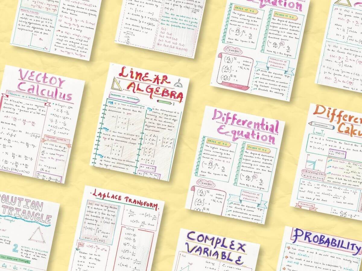 some aesthetic engineering mathematics study notes pages showing inclined with light yellow color background