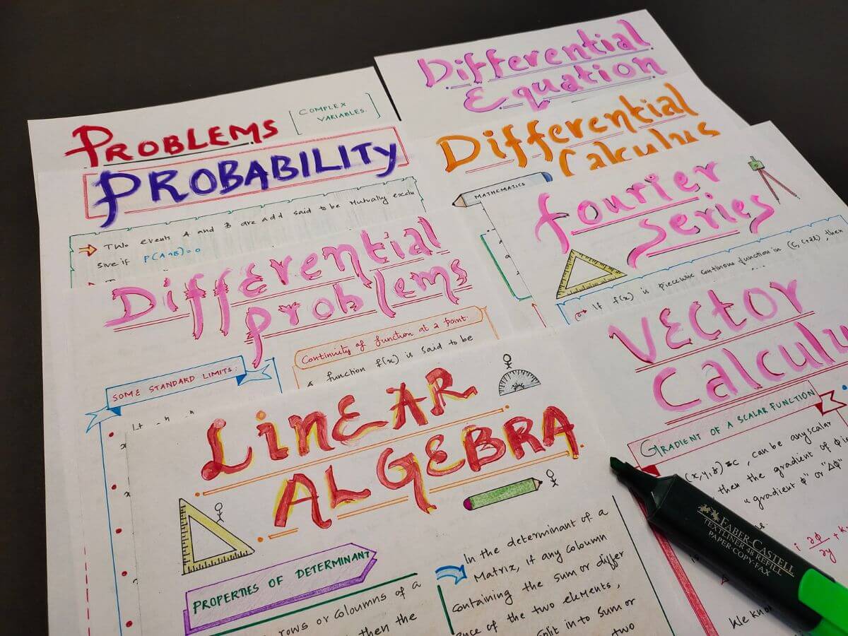 many engg mathematics topics heading written on study notes clicked sample image with black background